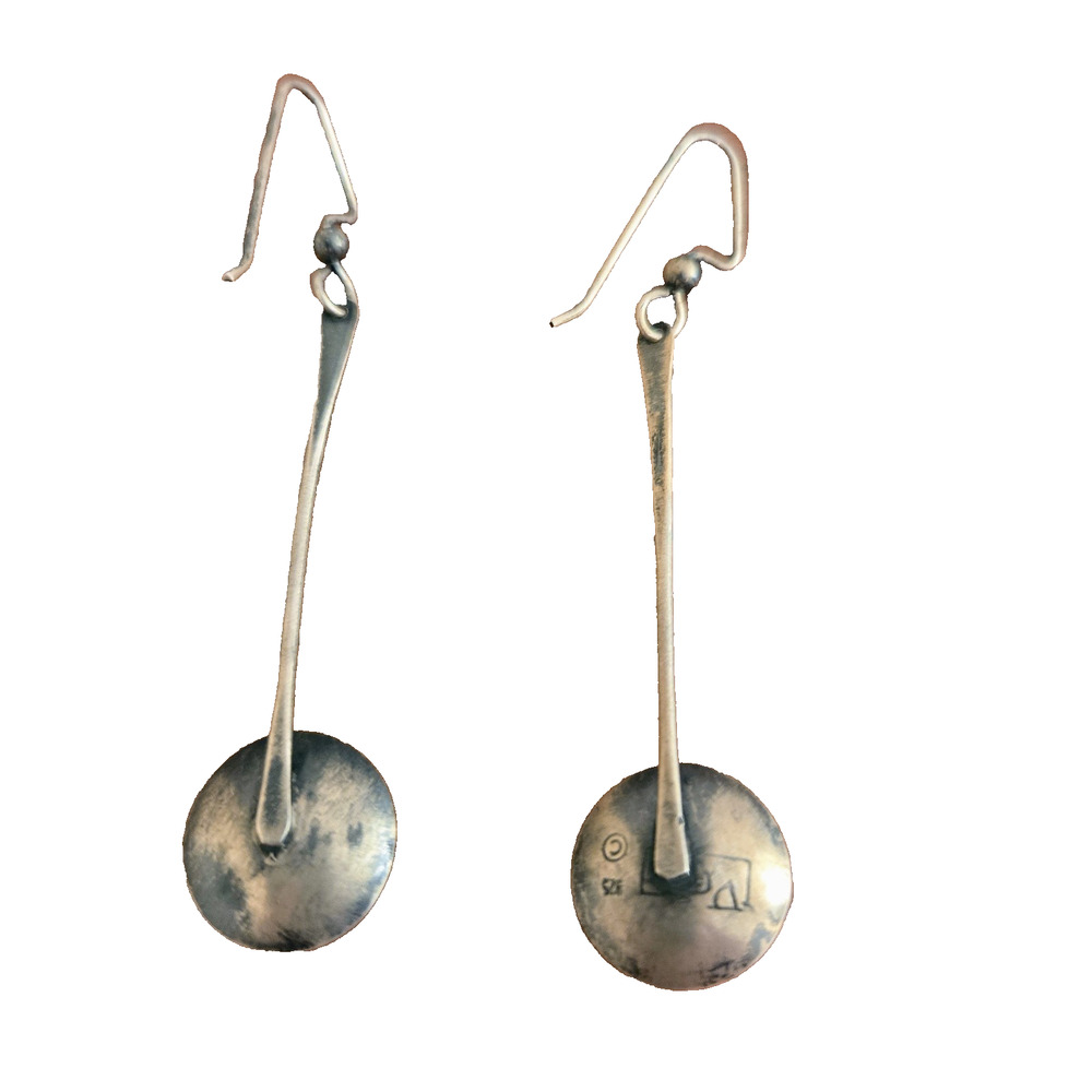 Handmade Sterling Silver Oxidized dichroic glass dangle earrings - Picture 4 of 9